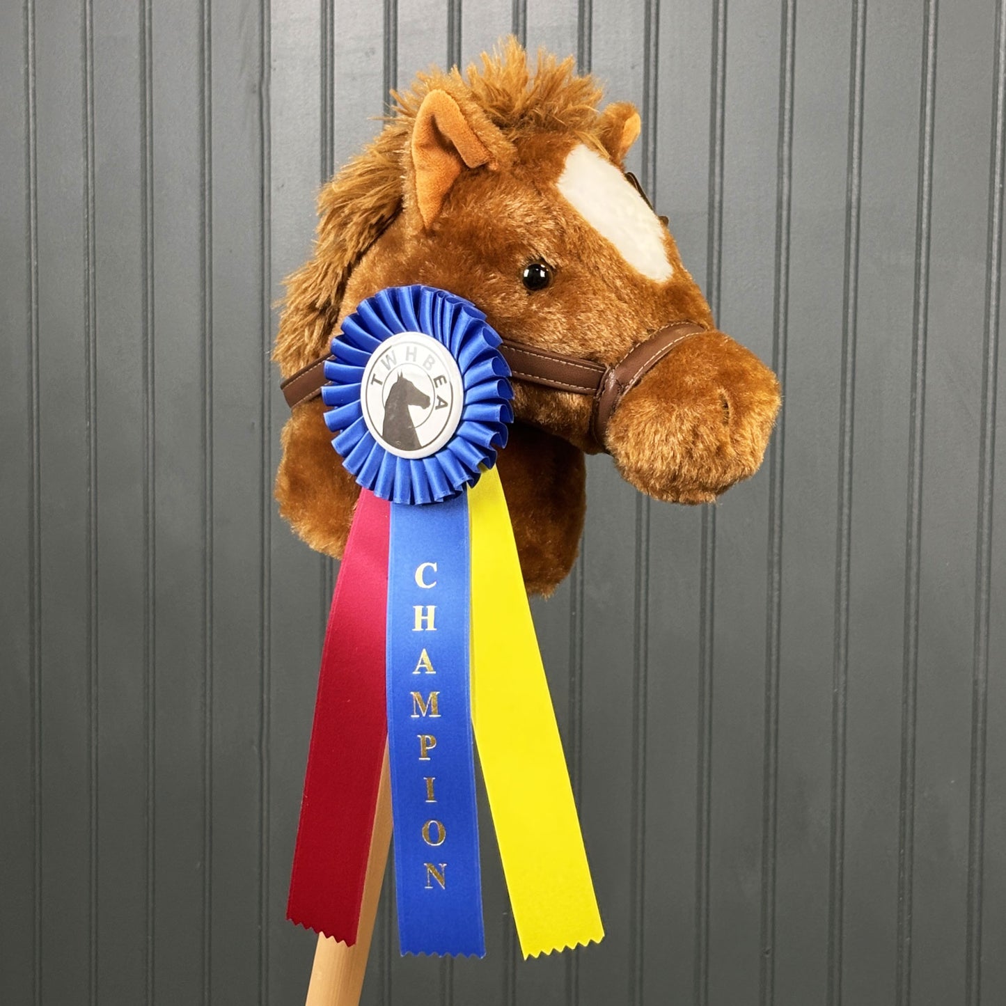 Plush Stick Horse with Championship Ribbon & Ownership Certificate