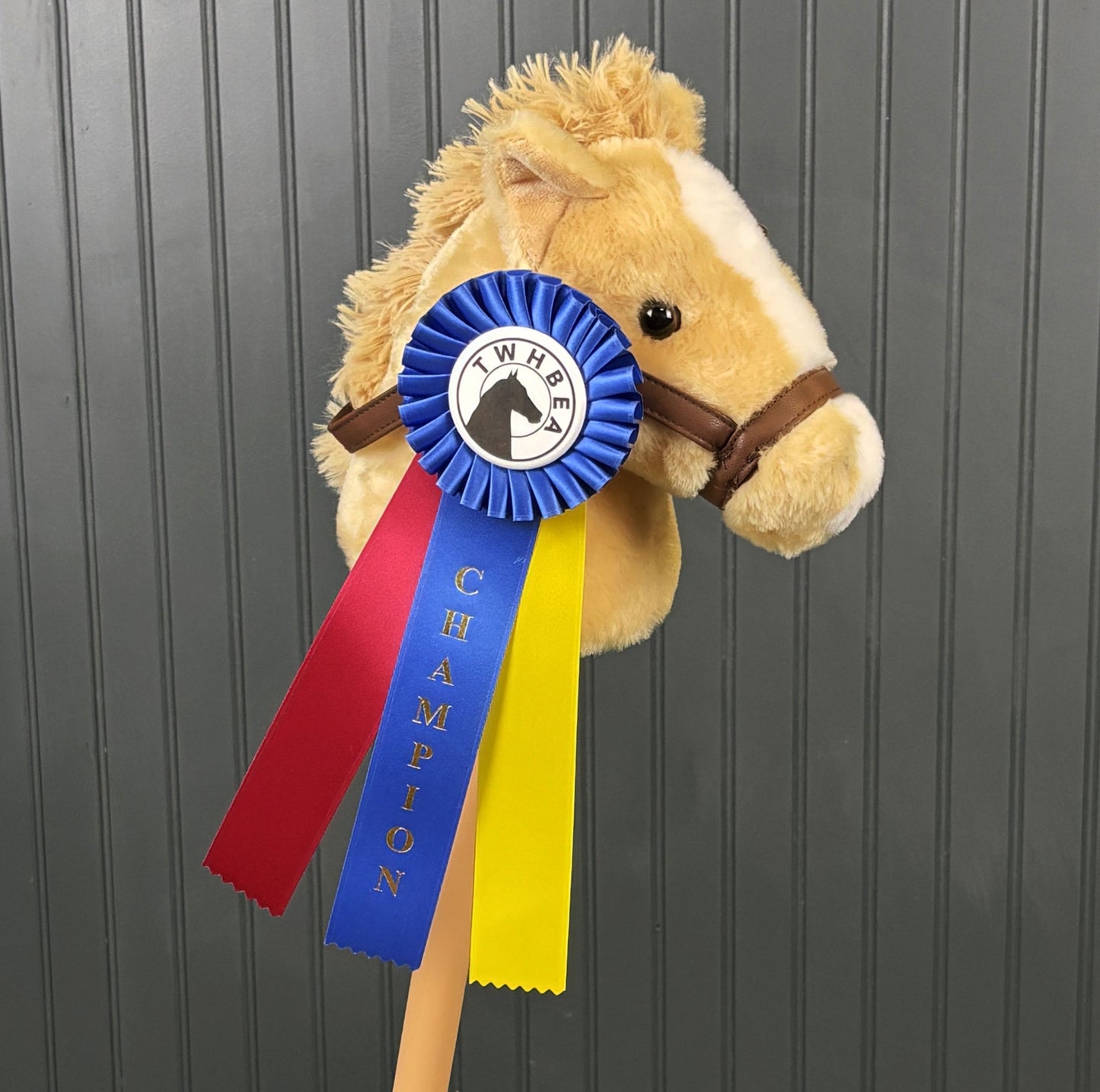 Plush Stick Horse with Championship Ribbon & Ownership Certificate