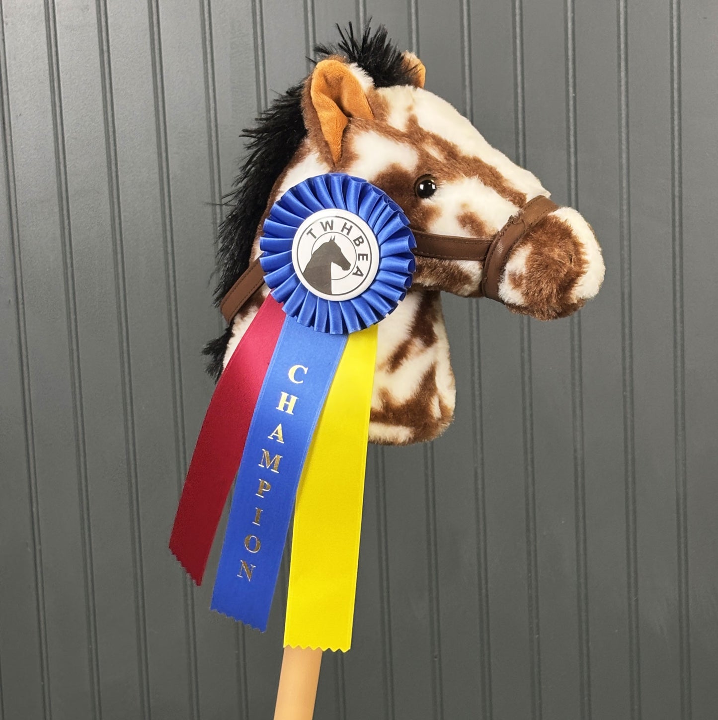 Plush Stick Horse with Championship Ribbon & Ownership Certificate